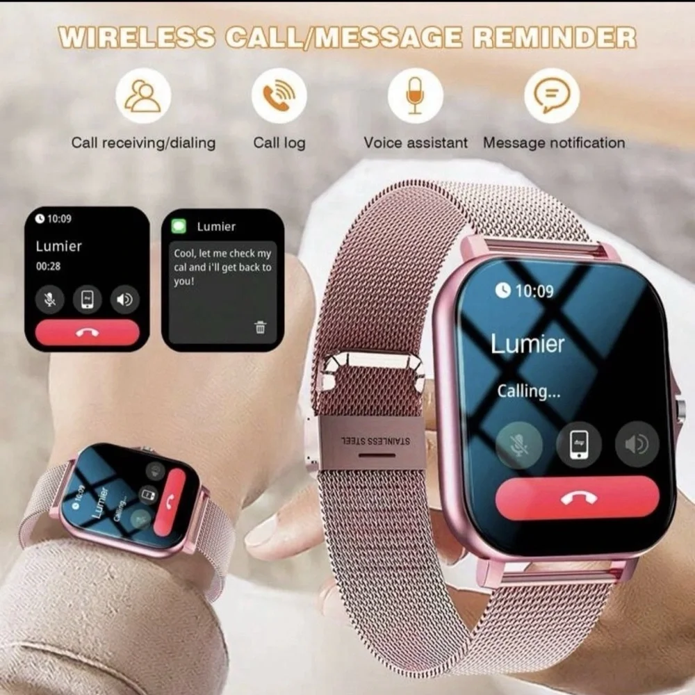 Smart Watch Pink Bluetooth for iPhone Android Samsung Men Women Fitness Tracker